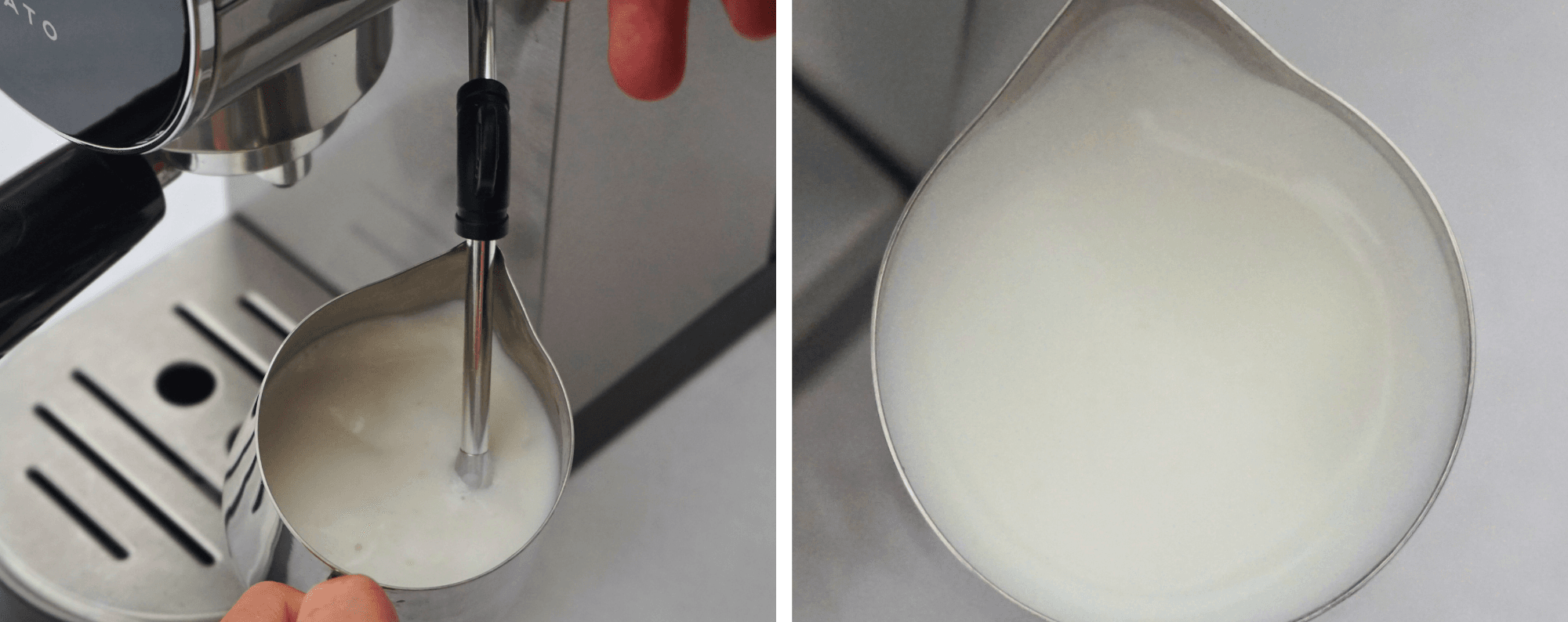 Visar när mjölkskumningen görs och hur ångstången skapar bra skummad mjölk.